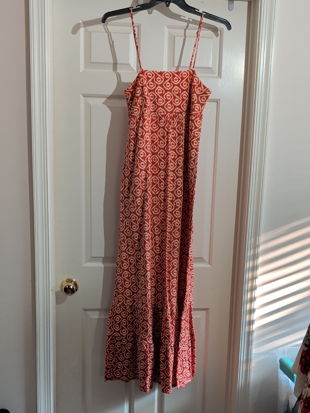 Ikat Printed Spaghetti-Strap Maxi Dress